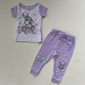 Disney Baby Girl Purple White Bambi Thumper Pajama Set Size 18 Months